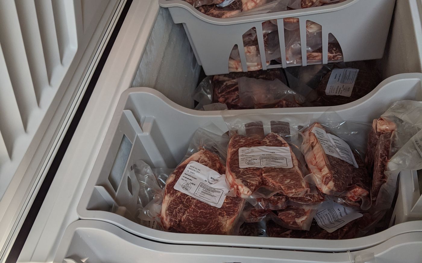 Packed wagyu in a freezer